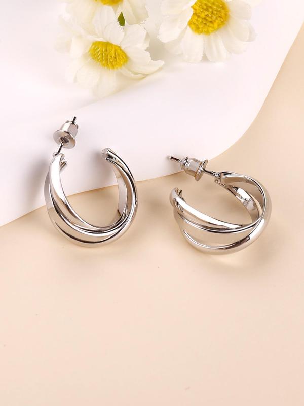  1 Pair Minimalist Geometric Design Elegant Hoop Earrings, Casual Tired Layered Jewelry for Party, Daily Clothing Decoration