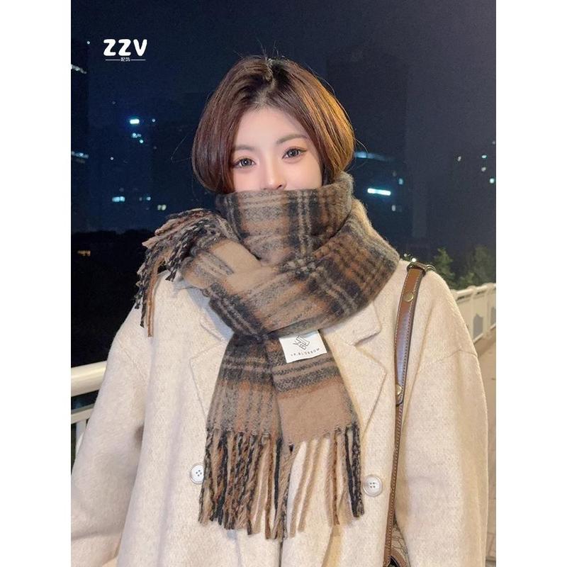 Brown Artificial Cashmere Scarf Women's Winter High-Grade Tassel Mohair Thickened Scarf for Students New