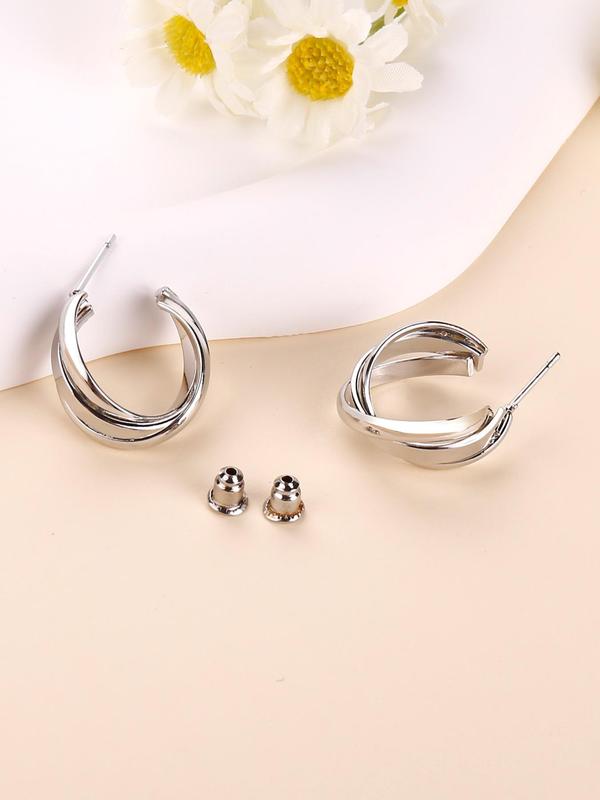  1 Pair Minimalist Geometric Design Elegant Hoop Earrings, Casual Tired Layered Jewelry for Party, Daily Clothing Decoration