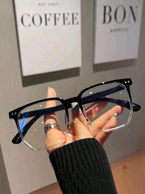 Unisex Simple Style Eyeglasses, Trendy Casual Ombre Geometric Frame Eyeglasses for Everyday Use, Fashion Accessories for Outdoor Activities