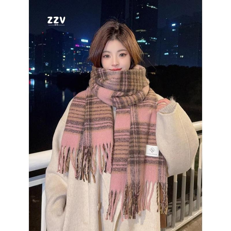 Brown Artificial Cashmere Scarf Women's Winter High-Grade Tassel Mohair Thickened Scarf for Students New