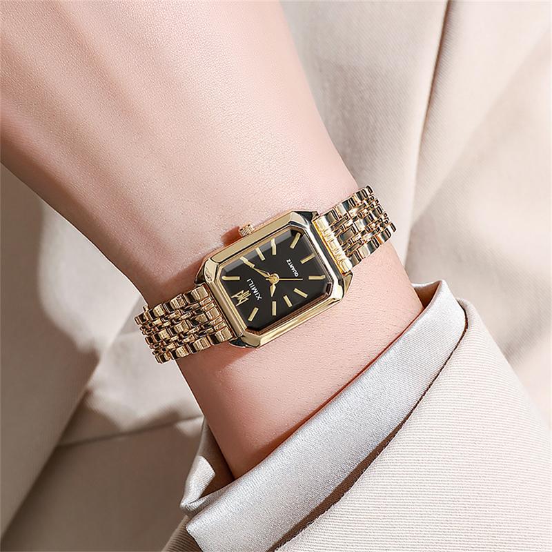 Women's Fashion Square Watches Gold Alloy Strap 2024 Luxury Ladies Quartz Wristwatches Qualities Female Roman Scale Clock