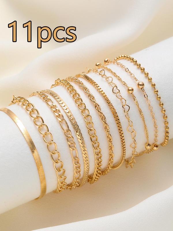 Unisex Simple Minimalist Link Bracelets (11pcs), Fashionable Chain Bracelets for Women & Men, Trendy All-match Vintage Jewelry for Party, Daily Decor As Birthday Gift