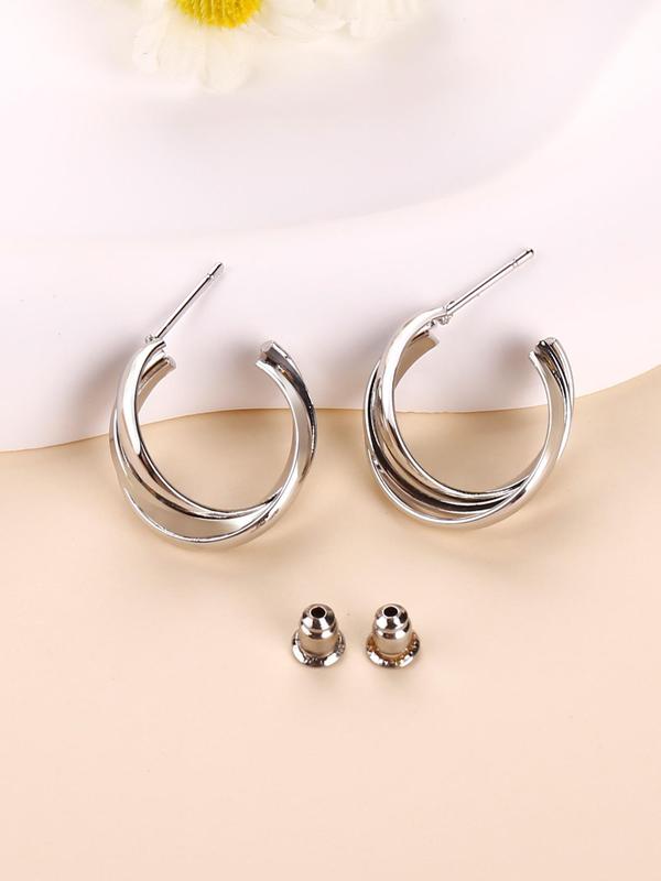  1 Pair Minimalist Geometric Design Elegant Hoop Earrings, Casual Tired Layered Jewelry for Party, Daily Clothing Decoration