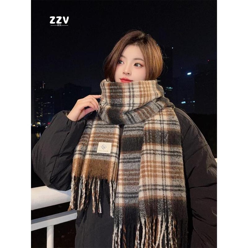 Brown Artificial Cashmere Scarf Women's Winter High-Grade Tassel Mohair Thickened Scarf for Students New