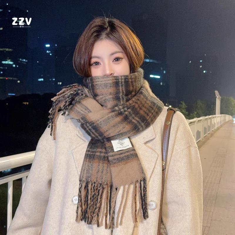 Brown Artificial Cashmere Scarf Women's Winter High-Grade Tassel Mohair Thickened Scarf for Students New