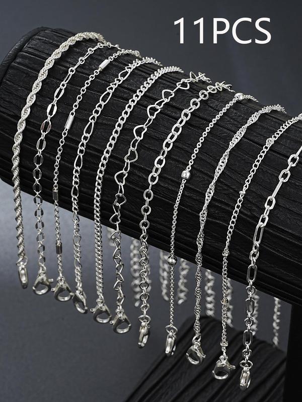 Unisex Simple Minimalist Link Bracelets (11pcs), Fashionable Chain Bracelets for Women & Men, Trendy All-match Vintage Jewelry for Party, Daily Decor As Birthday Gift