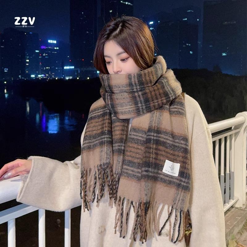 Brown Artificial Cashmere Scarf Women's Winter High-Grade Tassel Mohair Thickened Scarf for Students New