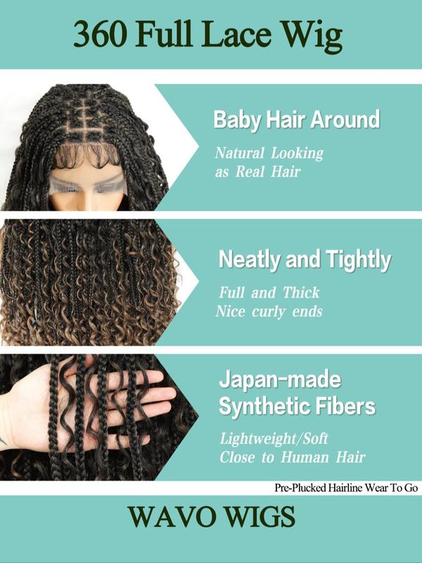 32 Inch Long Braided Lace Front Wigs for Women, Gorgeous Ombre Box Braids with Baby Hair, Synthetic Braided Full Lace Wigs for Party, Daily Use