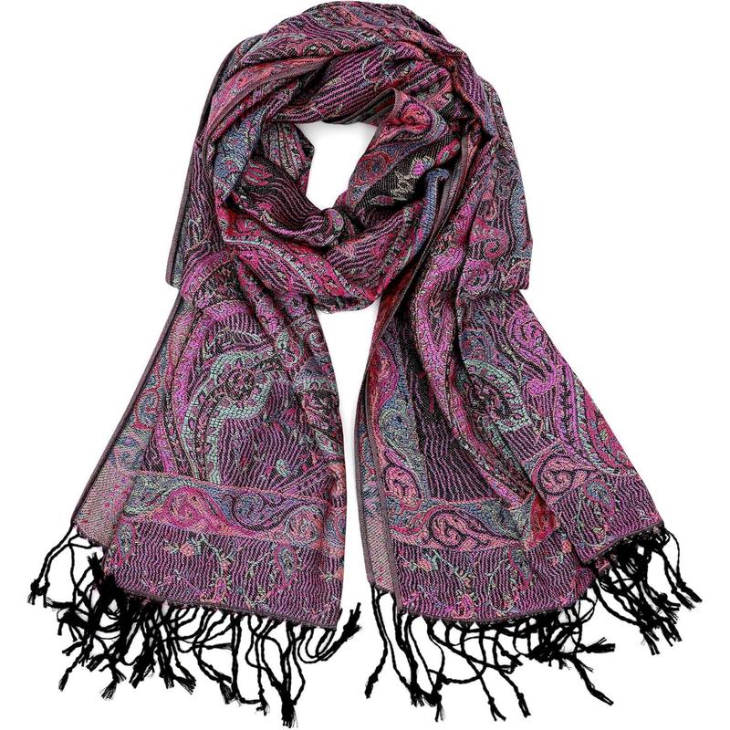 Soft Silky Reversible Paisley Pashmina Shawl Wrap Scarf w Fringes