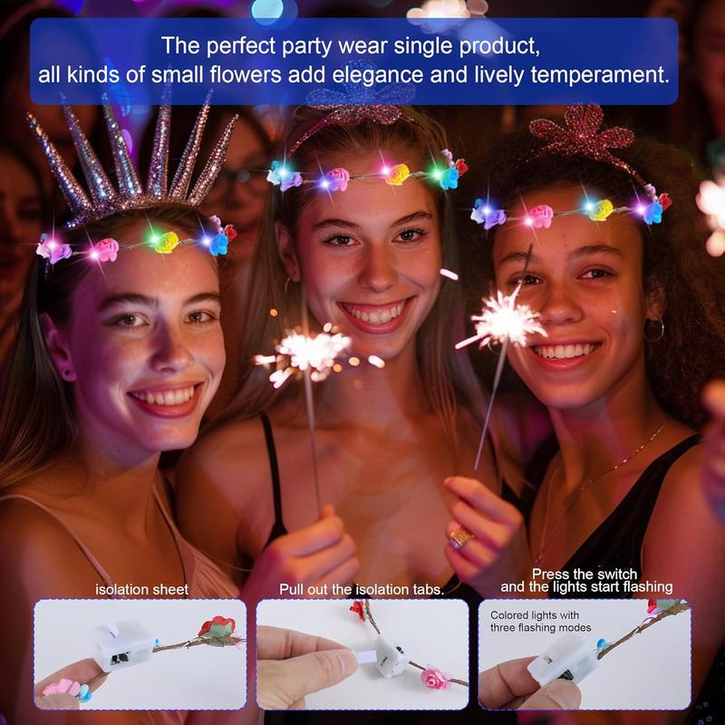 20 Pcs LED Flower Crowns Headbands,Light Up Headbands For Women,Glow In The Dark Headband Wreath,Suitable For Birthdays,Weddings, Halloween, Christmas, Role-Playing, Beach Parties