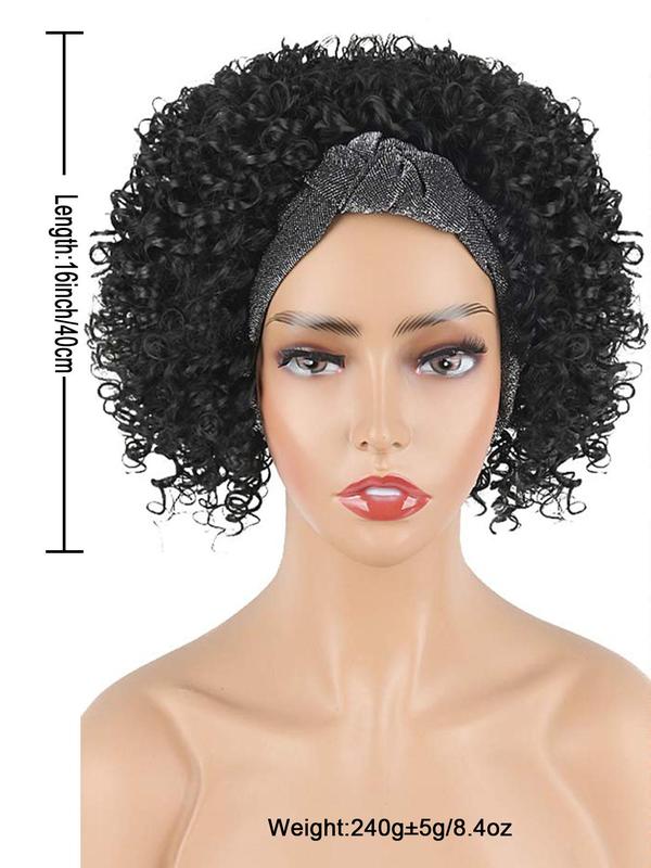 16 Inch Short Curly Headband Wigs for Women, Gorgeous Fluffy Wigs with Knot Design Headband, Synthetic Deep Curly Hair Wigs, Natural Fluffy Wigs