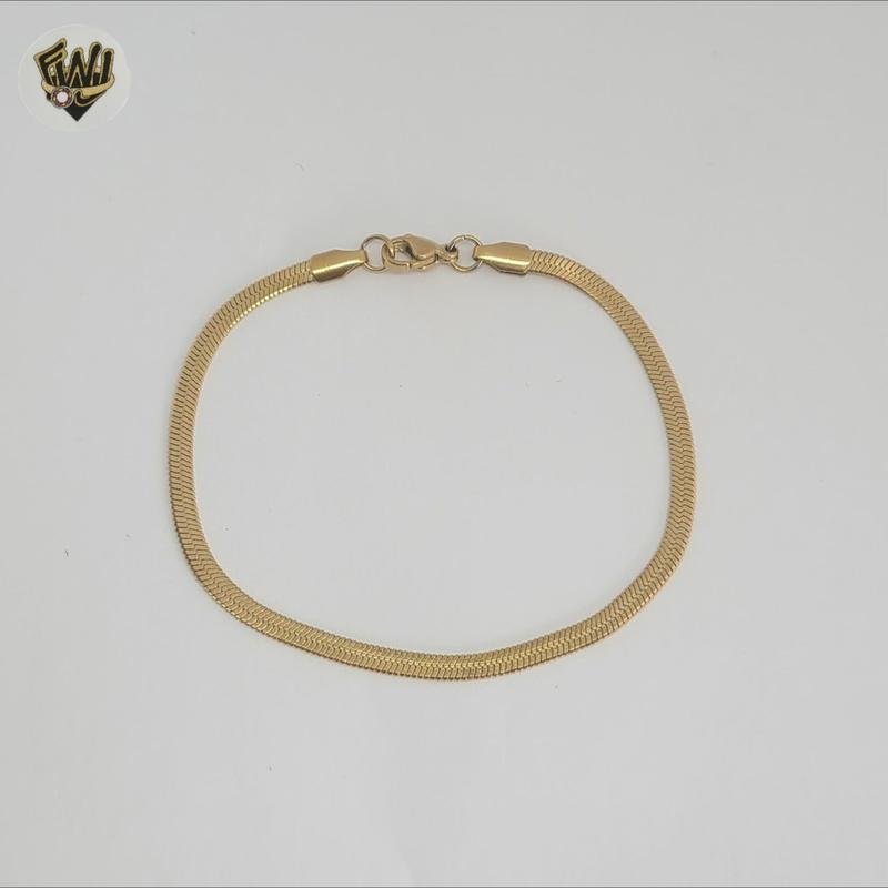 FWJ-STAINLESS STEEL -3MM GOLD HERRINGBONE LINK BRACELET.