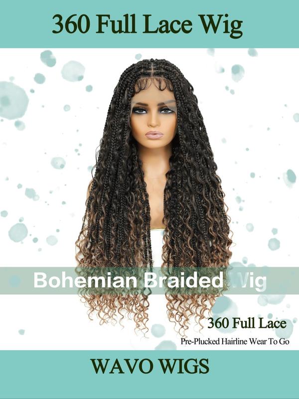 32 Inch Long Braided Lace Front Wigs for Women, Gorgeous Ombre Box Braids with Baby Hair, Synthetic Braided Full Lace Wigs for Party, Daily Use