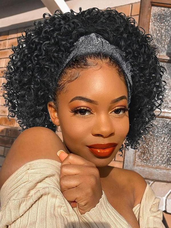 16 Inch Short Curly Headband Wigs for Women, Gorgeous Fluffy Wigs with Knot Design Headband, Synthetic Deep Curly Hair Wigs, Natural Fluffy Wigs