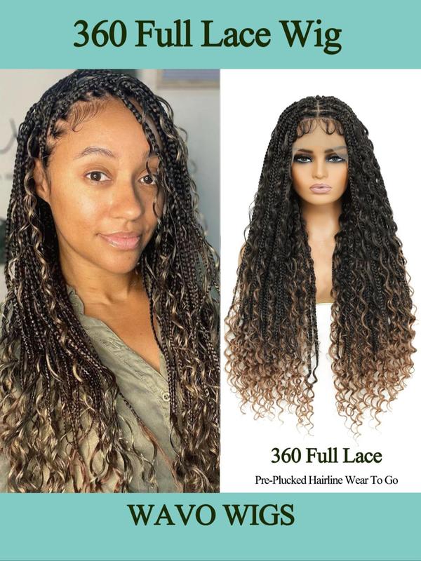 32 Inch Long Braided Lace Front Wigs for Women, Gorgeous Ombre Box Braids with Baby Hair, Synthetic Braided Full Lace Wigs for Party, Daily Use