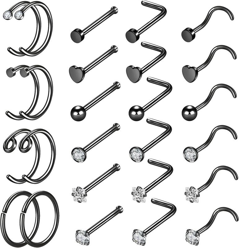 26 count 20G Nose Rings for Women Nose Piercings  Nose Rings Hoops L Shape Nose Studs Screw Surgical Stainless Steel Nose Studs for Women Men