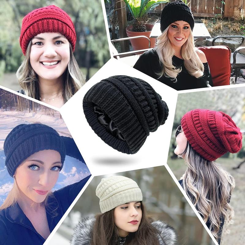 Cozy Satin Lined Beanie for Women Warm Knit Slouchy Winter Hat Soft Silk Lining for Extra Comfort Stylish Cuffed Design for Cold Weather Fashion