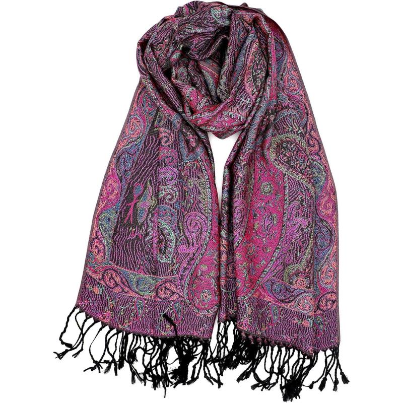 Soft Silky Reversible Paisley Pashmina Shawl Wrap Scarf w Fringes