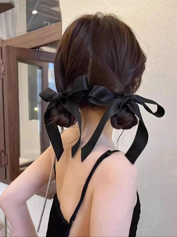 Cute Trendy Bowknot Decorated Hair Tie As Gift for Girlfriend, 2counts Elegant High Stretch Ponytail Holder, Fashionable Hair Accessories for Daily & Party Decoration