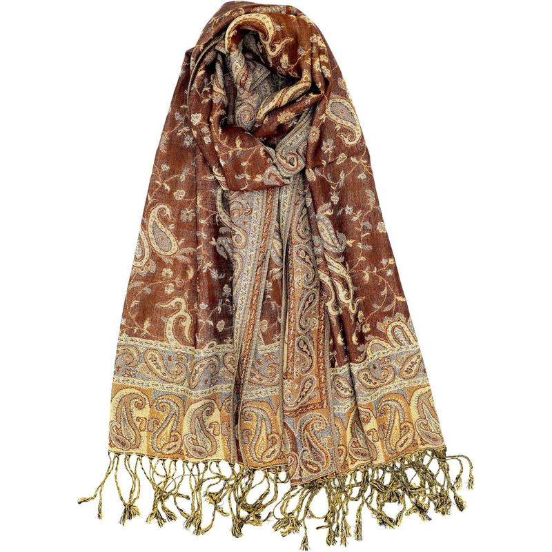 Soft Silky Reversible Paisley Pashmina Shawl Wrap Scarf w Fringes