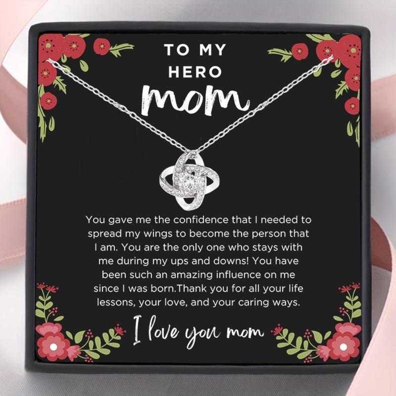 Christmas To My Hero Mom Pendant Necklace with Gift Card & Gift Box, 1 Set Elegant Jewelry for Women, Summer Gift, Necklaces for Women