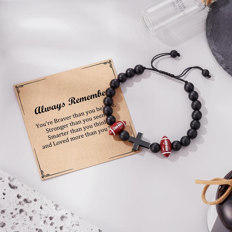 Basketball Baseball Football Creative beaded Cross bracelet Always remember Card Gift for players Fan Man Boy Son Grandson Brother Nephew Gift