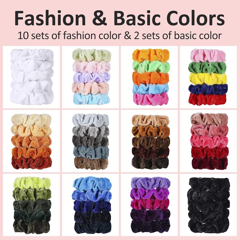 Hair Scrunchies - 60 Pack for Women Girls Teens - Bulk Scrunchies Hair Ties No Damage Scrunchy Hair Bands Ponytail Holders for Thick, Curly, Thin, Fine Hair