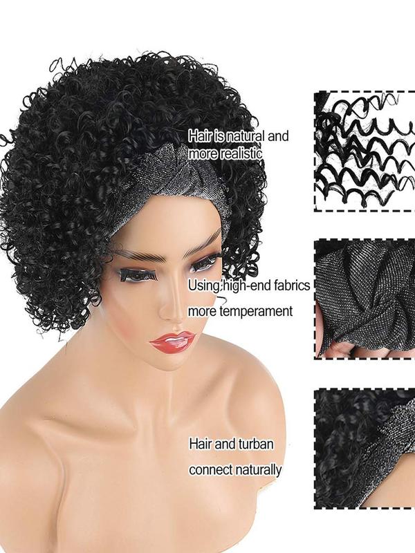 16 Inch Short Curly Headband Wigs for Women, Gorgeous Fluffy Wigs with Knot Design Headband, Synthetic Deep Curly Hair Wigs, Natural Fluffy Wigs