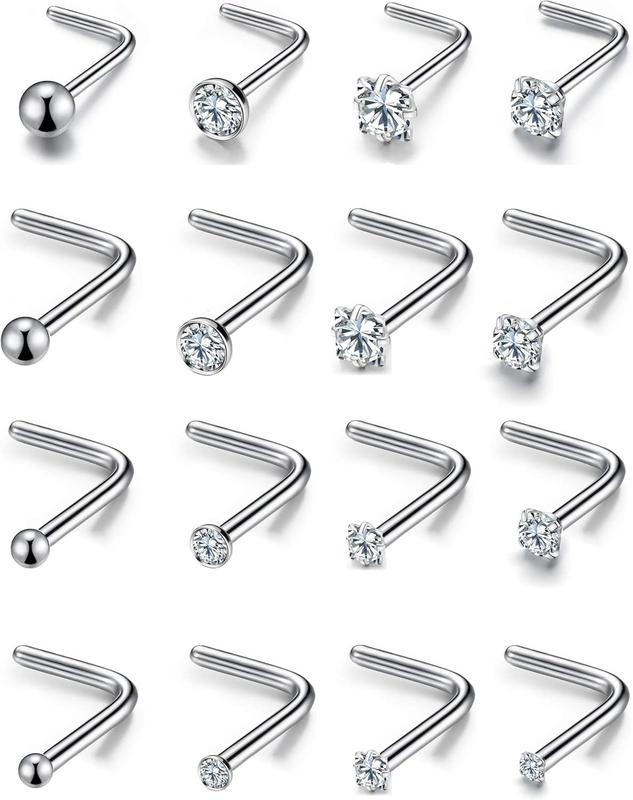 26 count 20G Nose Rings for Women Nose Piercings  Nose Rings Hoops L Shape Nose Studs Screw Surgical Stainless Steel Nose Studs for Women Men