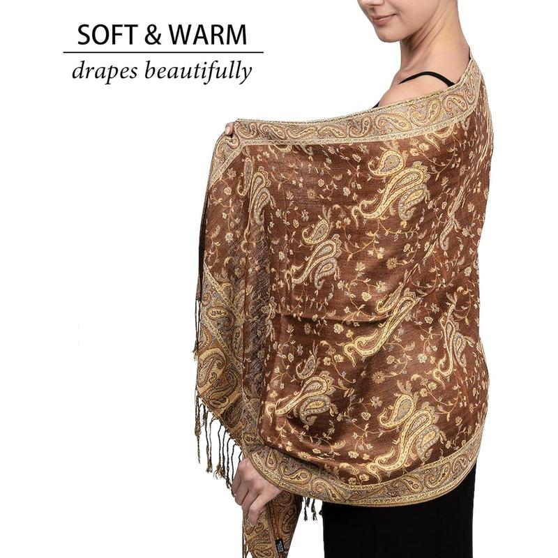 Soft Silky Reversible Paisley Pashmina Shawl Wrap Scarf w Fringes