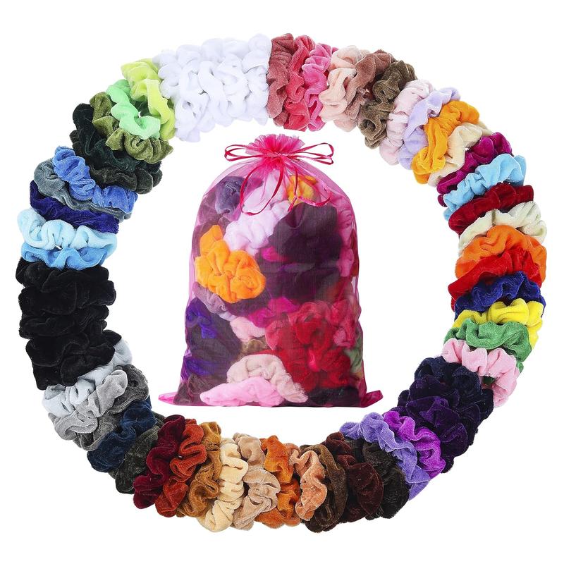 Hair Scrunchies - 60 Pack for Women Girls Teens - Bulk Scrunchies Hair Ties No Damage Scrunchy Hair Bands Ponytail Holders for Thick, Curly, Thin, Fine Hair