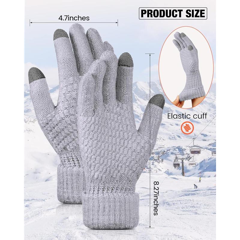 2 Pairs Women's Winter Touchscreen Gloves Warm Fleece Lined Knit Gloves Elastic Cuff Winter Texting Gloves