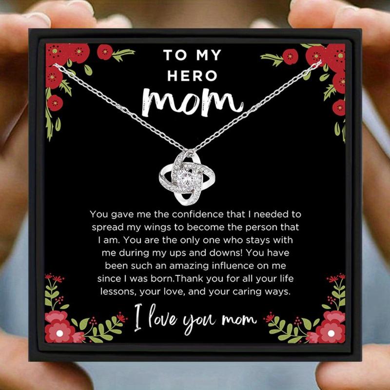 Christmas To My Hero Mom Pendant Necklace with Gift Card & Gift Box, 1 Set Elegant Jewelry for Women, Summer Gift, Necklaces for Women