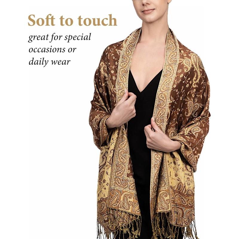 Soft Silky Reversible Paisley Pashmina Shawl Wrap Scarf w Fringes