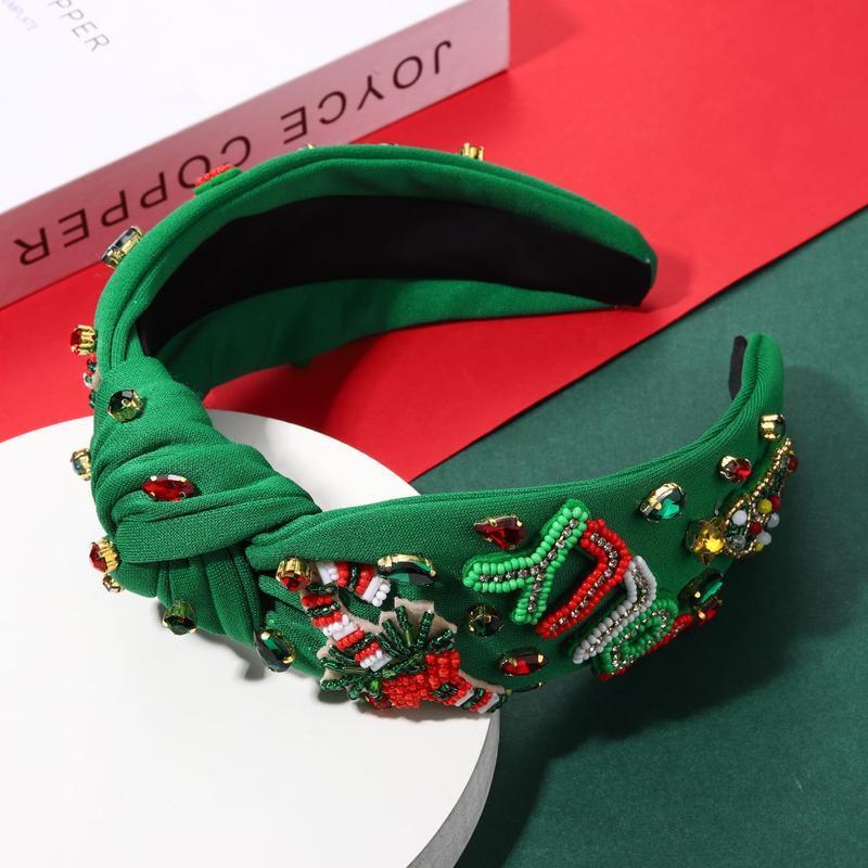 Christmas Headband for Women Red Green Rhinestone Crystal Jeweled Knotted Christmas Headband Accessories Winter Christmas Holiday Party Favors Gifts (Christmas Knot Headband H)