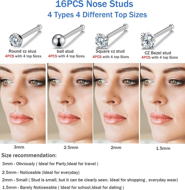 26 count 20G Nose Rings for Women Nose Piercings  Nose Rings Hoops L Shape Nose Studs Screw Surgical Stainless Steel Nose Studs for Women Men