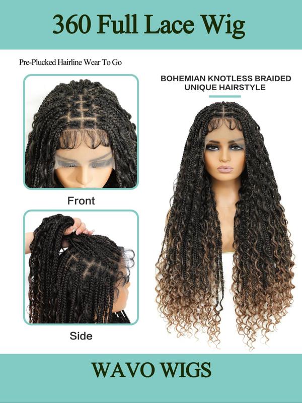 32 Inch Long Braided Lace Front Wigs for Women, Gorgeous Ombre Box Braids with Baby Hair, Synthetic Braided Full Lace Wigs for Party, Daily Use