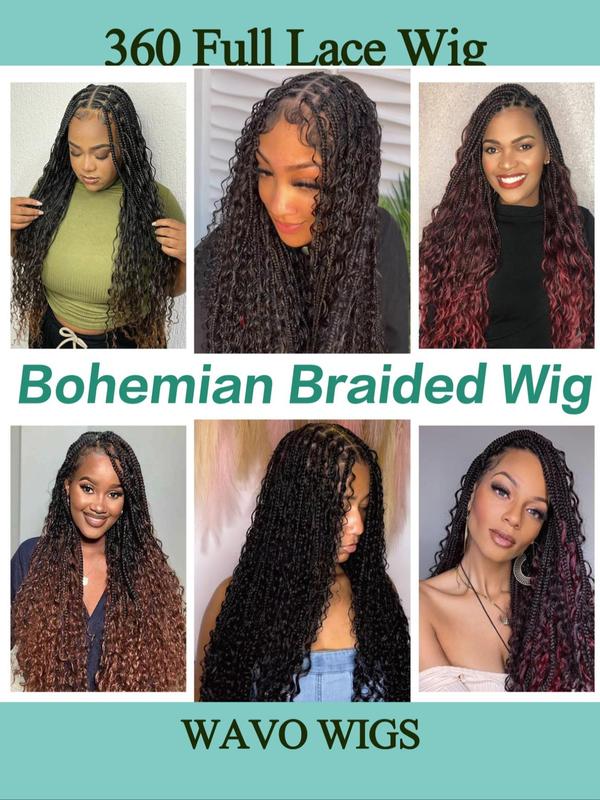 32 Inch Long Braided Lace Front Wigs for Women, Gorgeous Ombre Box Braids with Baby Hair, Synthetic Braided Full Lace Wigs for Party, Daily Use