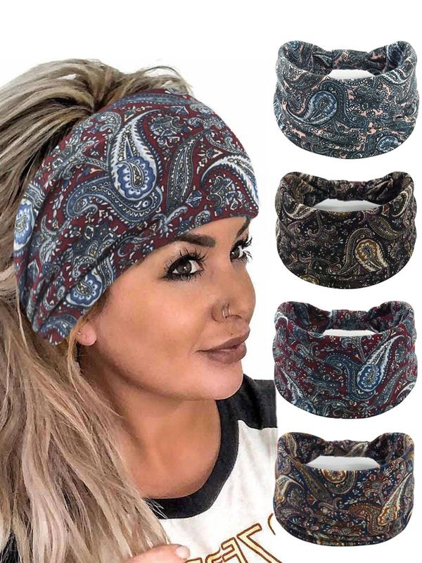 2024 New Style Boho Style Mixed Paisley Pattern Hair Band, Vintage Style Hair Accessories for Women & Girls, Non-slip Hair Band for Gym Workout Running