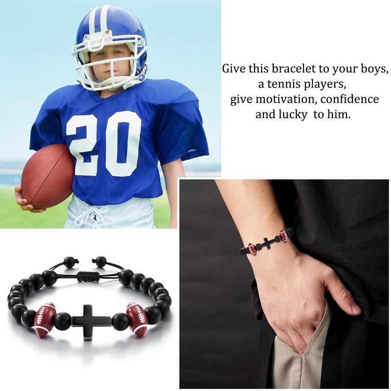 Basketball Baseball Football Creative beaded Cross bracelet Always remember Card Gift for players Fan Man Boy Son Grandson Brother Nephew Gift