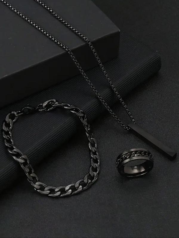 Men's Casual Jewelry Set, Stainless Steel Chain Necklace & Bracelet & Ring, Fashion Jewelry for Party, Daily Decor, Trendy All-match & Exquisite Jewelry for Birthday Gift