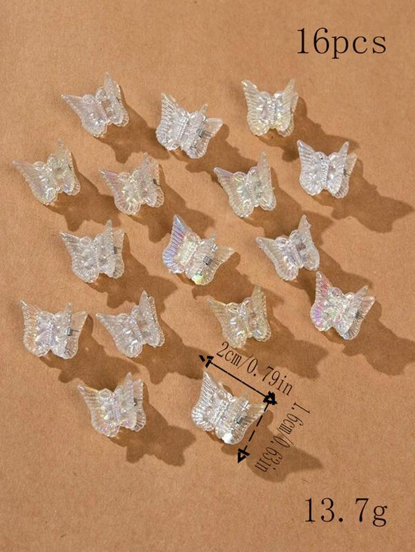 16pcs Fashionable Plain Color Butterfly Design Plastic Hair Claws, Daily Casual Versatile Hair Accessories for Women