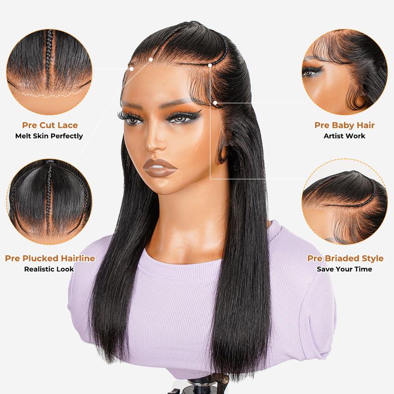 Alipearl Hair Half Up Half Down 13x4 Lace Frontal Pre Styled Glueless Ponytail Wig Human Hair Pre Bleached Pre Cut Braided Bob Wig Beginner Friendly