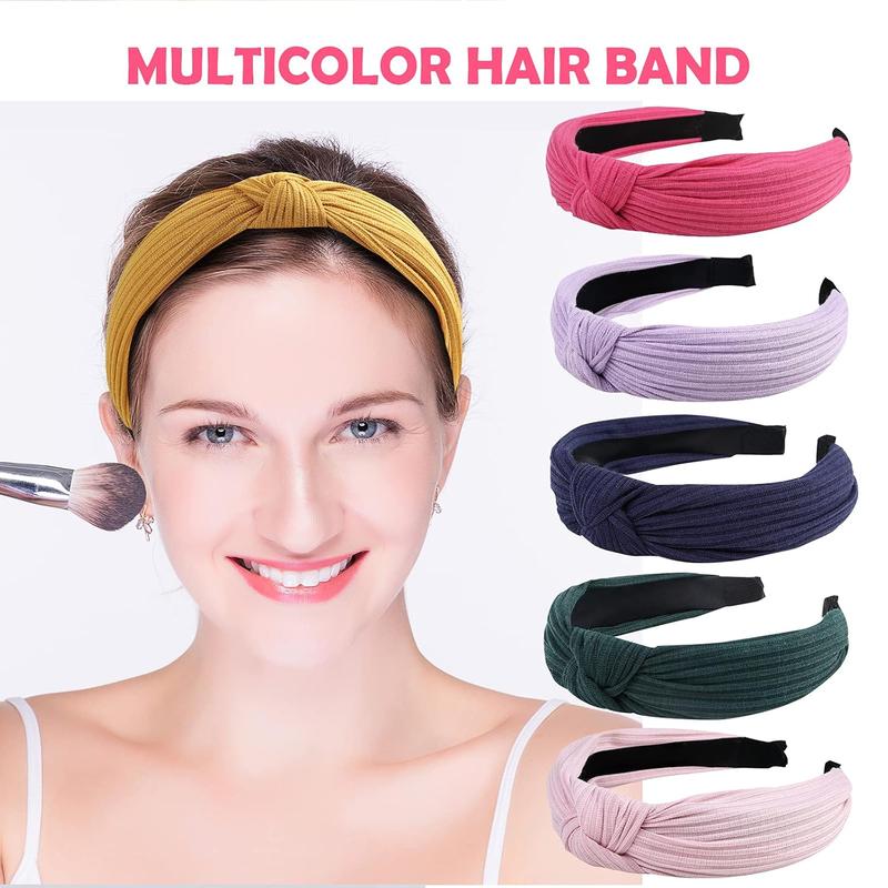 10 Pack Knotted Wide Headbands for Women Cute Fashion Head Wrap in Solid Color Non-slip Hair Accessories for Daily Festival Presents