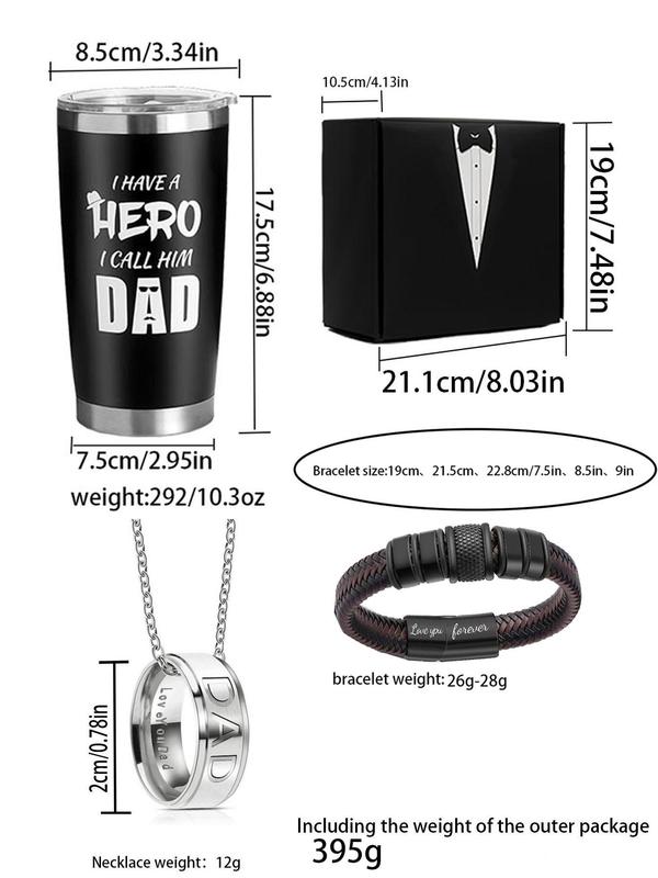 Men's Fashion Letter Design Jewelry Set, Including Necklace & Braid Bracelet & Bottle Set for Clothing Decor, Trendy Jewelry Set  with Box & Greeting Card