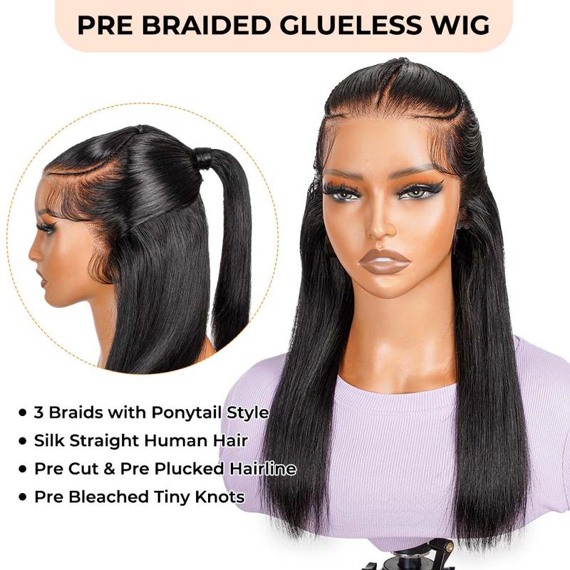 Alipearl Hair Half Up Half Down 13x4 Lace Frontal Pre Styled Glueless Ponytail Wig Human Hair Pre Bleached Pre Cut Braided Bob Wig Beginner Friendly