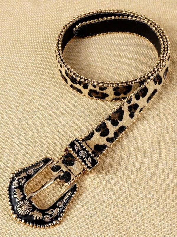 Women's Fashion Leopard Print Pu Buckle Belt, Boho Style Vintage Trendy Western Belt, Fashionable Clothes Accessories for Daily & Party Decoration