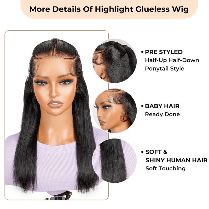 Alipearl Hair Half Up Half Down 13x4 Lace Frontal Pre Styled Glueless Ponytail Wig Human Hair Pre Bleached Pre Cut Braided Bob Wig Beginner Friendly