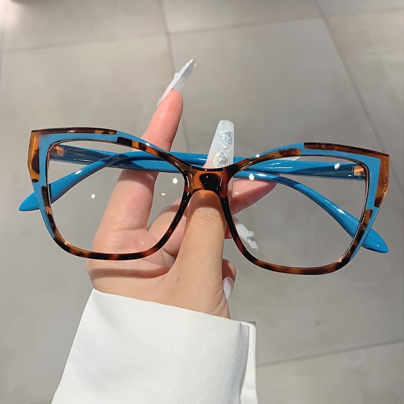 Cat Eye Color Block Frame Clear Lens Glasses Leopard Fashion Computer Glasses Spectacles For Women